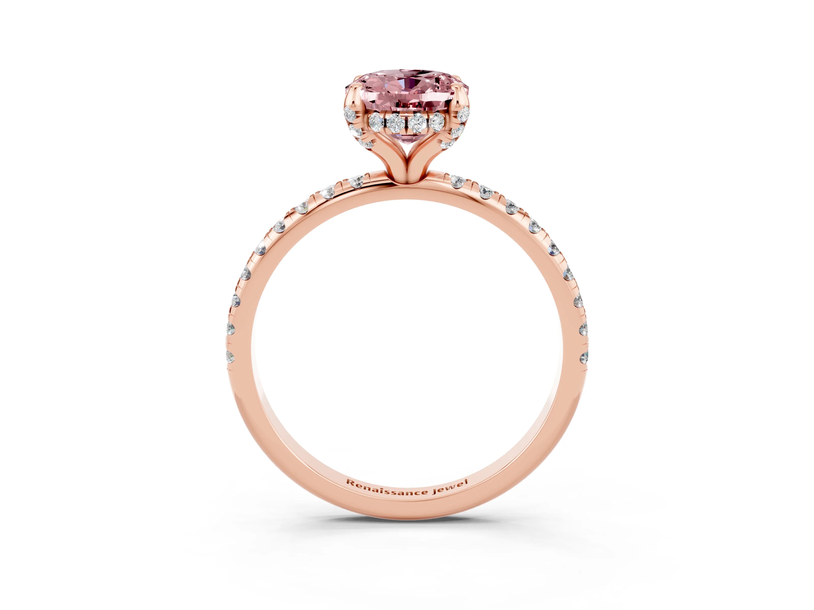 Rose gold Oval Cut Diamond Solitaire Ring with Four-Prong Setting and Pavé Band_3