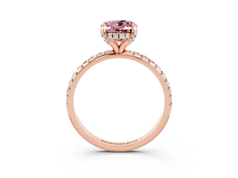 Rose gold Oval Cut Diamond Solitaire Ring with Four-Prong Setting and Pavé Band_3