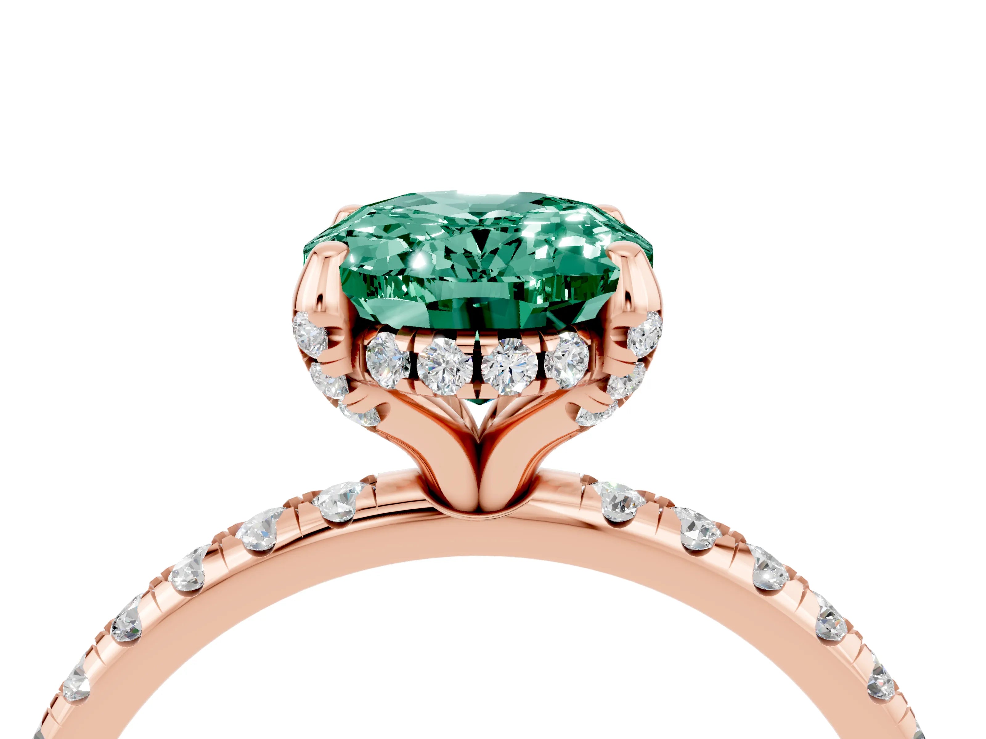 Rose gold Oval Cut Diamond Solitaire Ring with Four-Prong Setting and Pavé Band_4