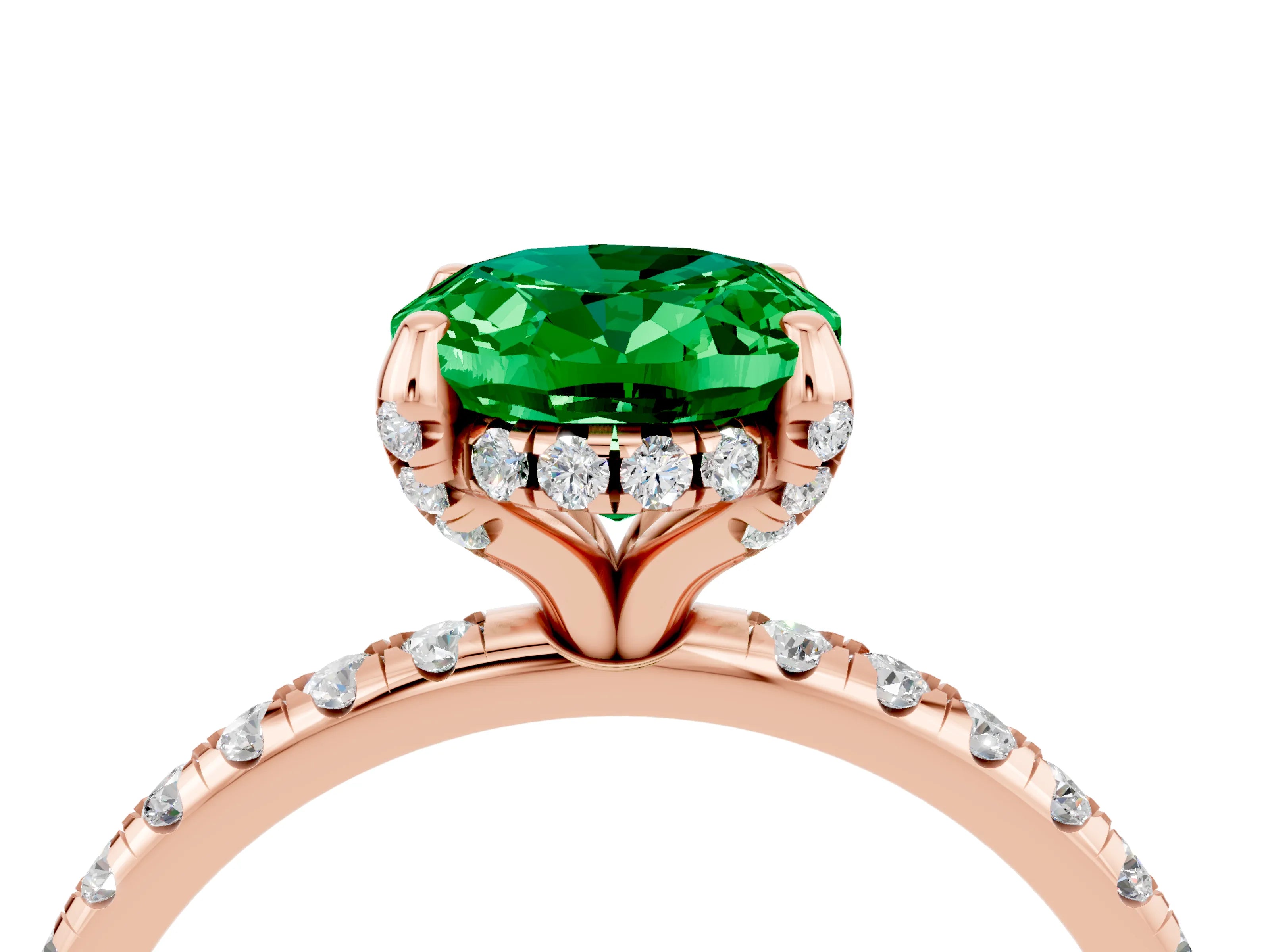 Rose gold Oval Cut Diamond Solitaire Ring with Four-Prong Setting and Pavé Band_4