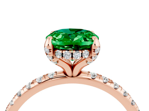 Rose gold Oval Cut Diamond Solitaire Ring with Four-Prong Setting and Pavé Band_4