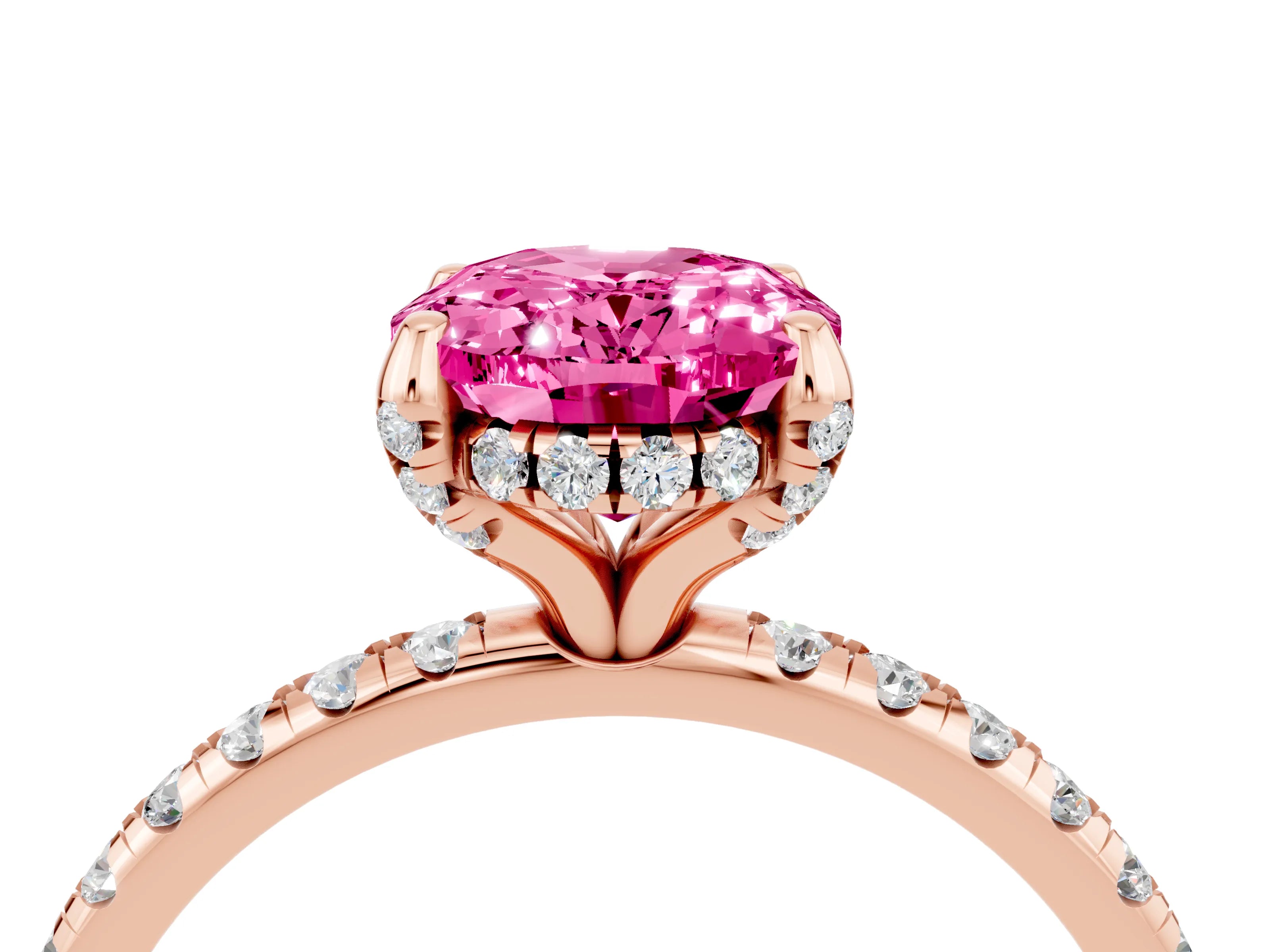 Rose gold Oval Cut Diamond Solitaire Ring with Four-Prong Setting and Pavé Band_4