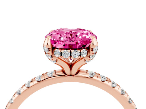 Rose gold Oval Cut Diamond Solitaire Ring with Four-Prong Setting and Pavé Band_4