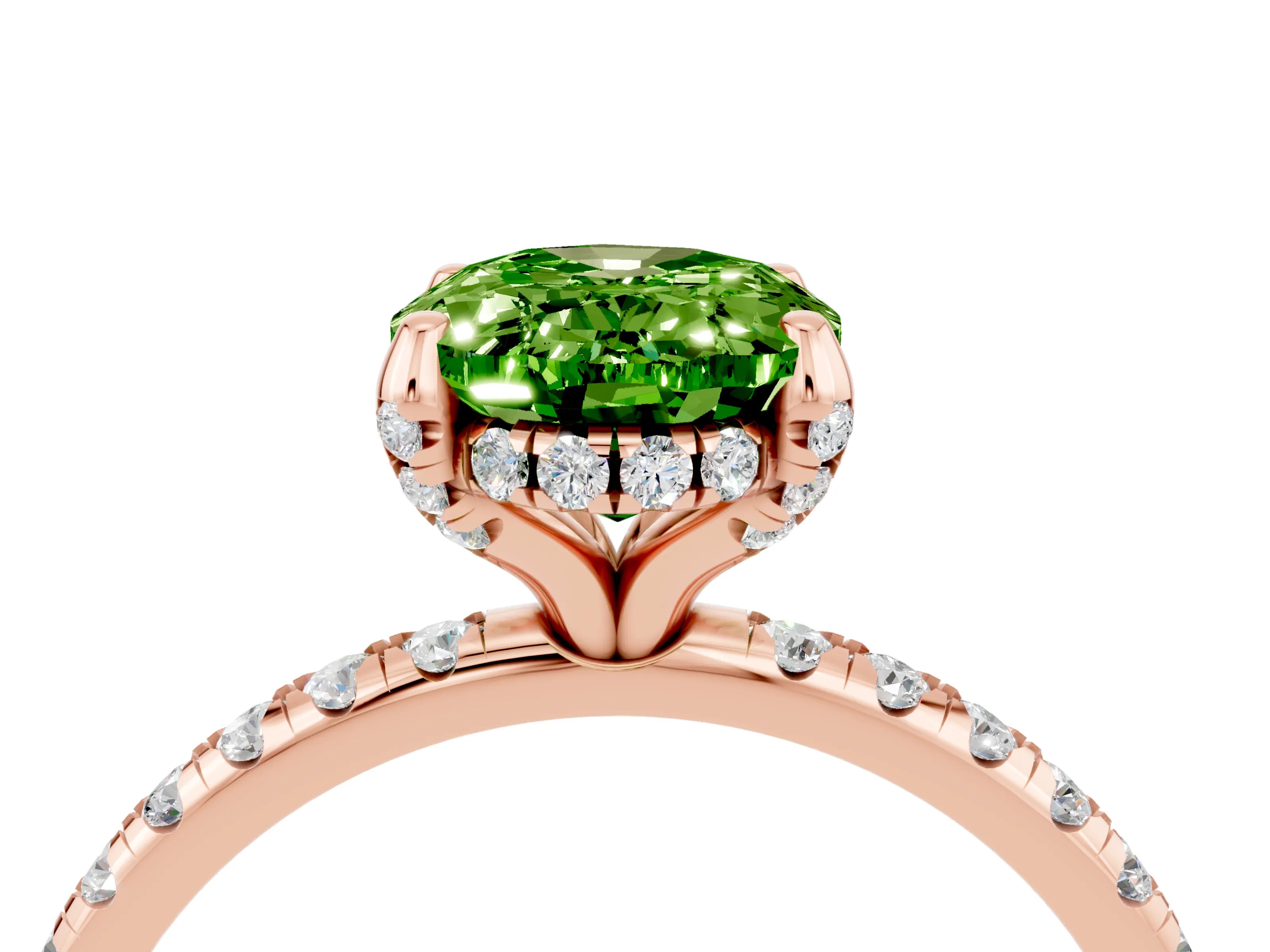 Rose gold Oval Cut Diamond Solitaire Ring with Four-Prong Setting and Pavé Band_4