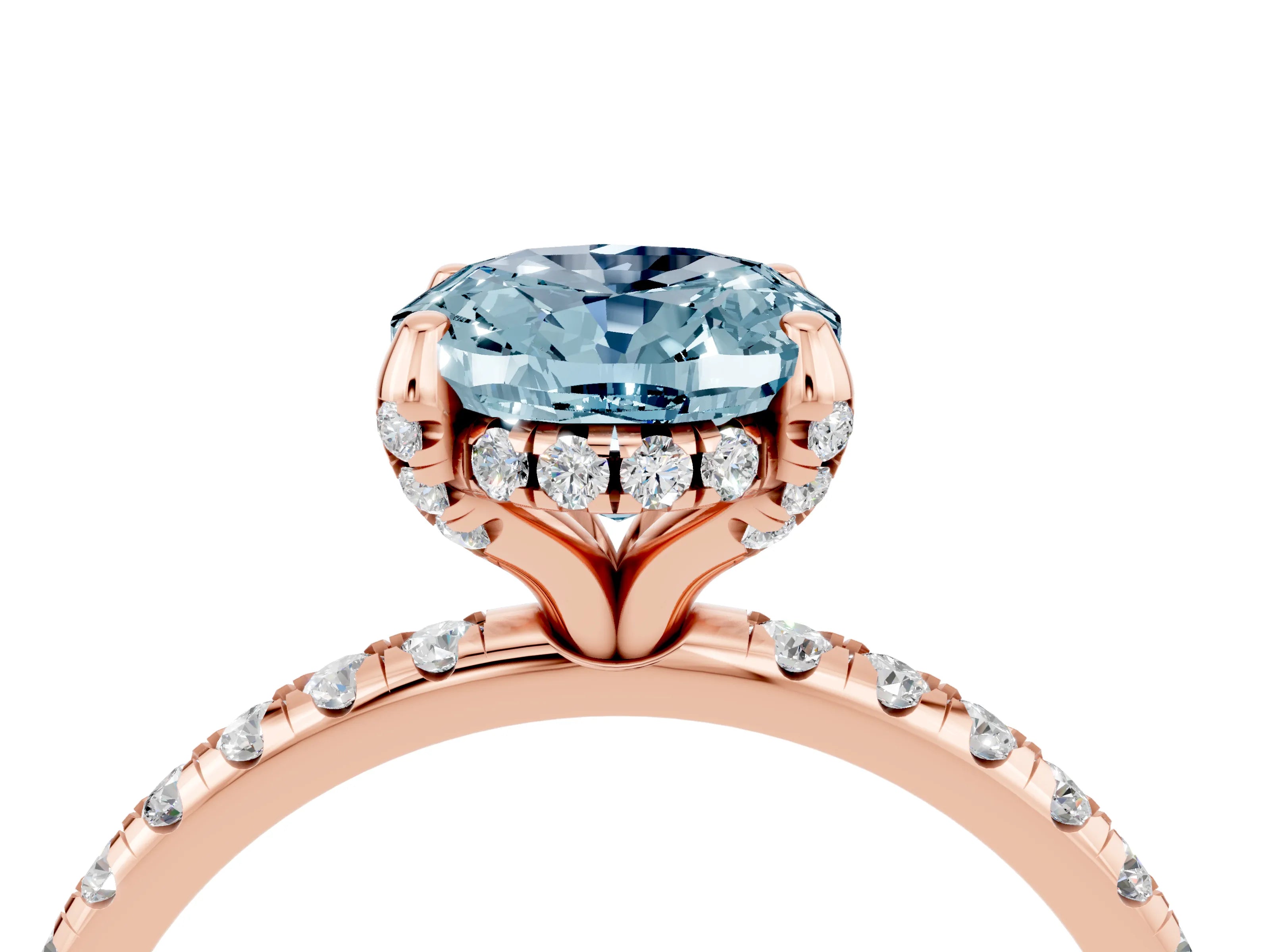 Rose gold Oval Cut Diamond Solitaire Ring with Four-Prong Setting and Pavé Band_4