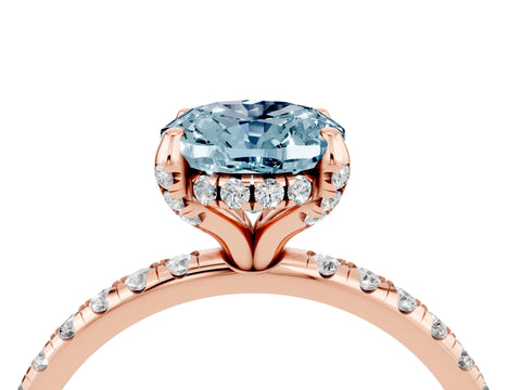 Rose gold Oval Cut Diamond Solitaire Ring with Four-Prong Setting and Pavé Band_4