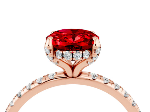 Rose gold Oval Cut Diamond Solitaire Ring with Four-Prong Setting and Pavé Band_4
