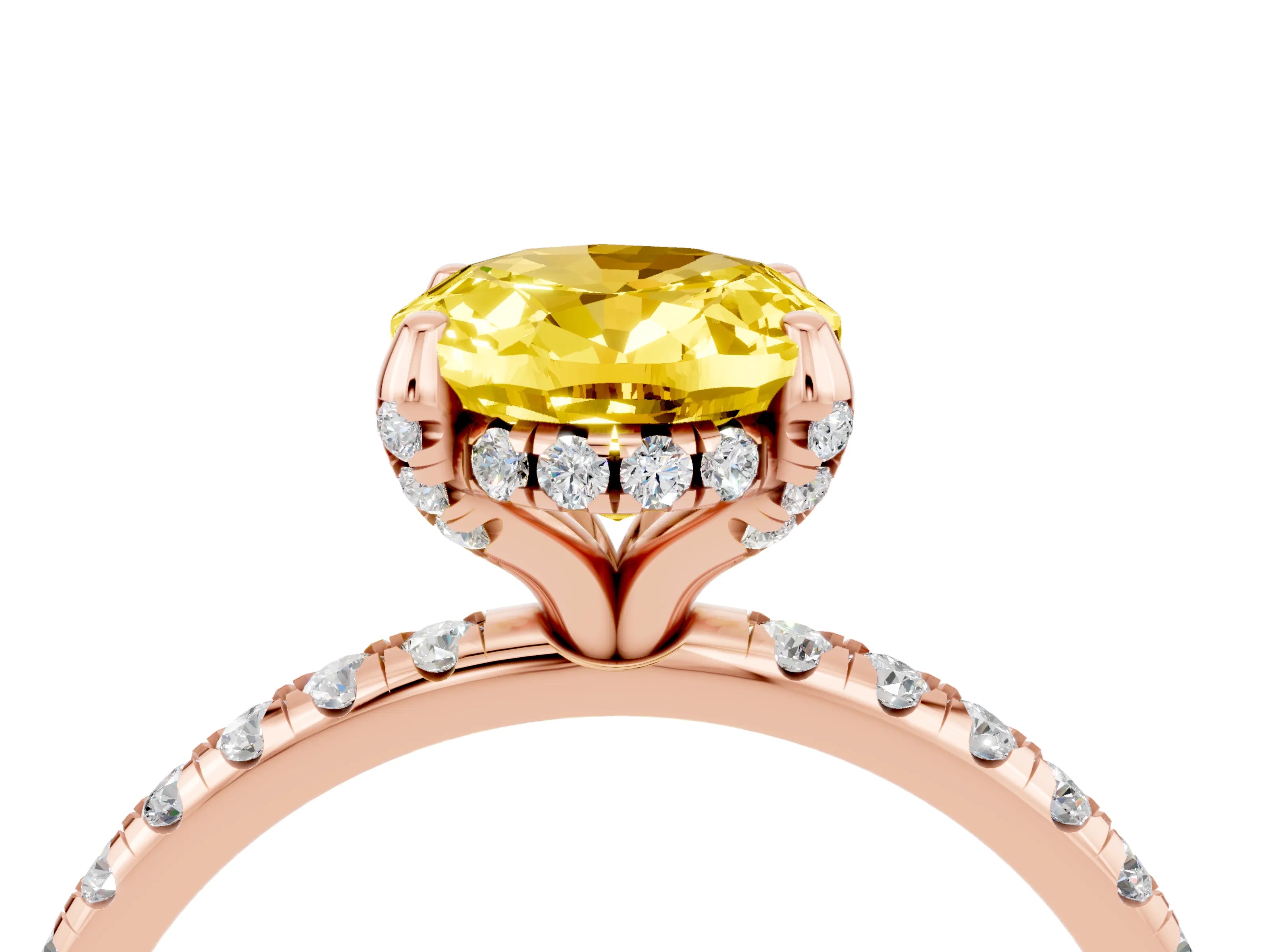 Rose gold Oval Cut Diamond Solitaire Ring with Four-Prong Setting and Pavé Band_4