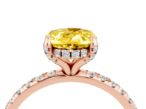 Rose gold Oval Cut Diamond Solitaire Ring with Four-Prong Setting and Pavé Band_4