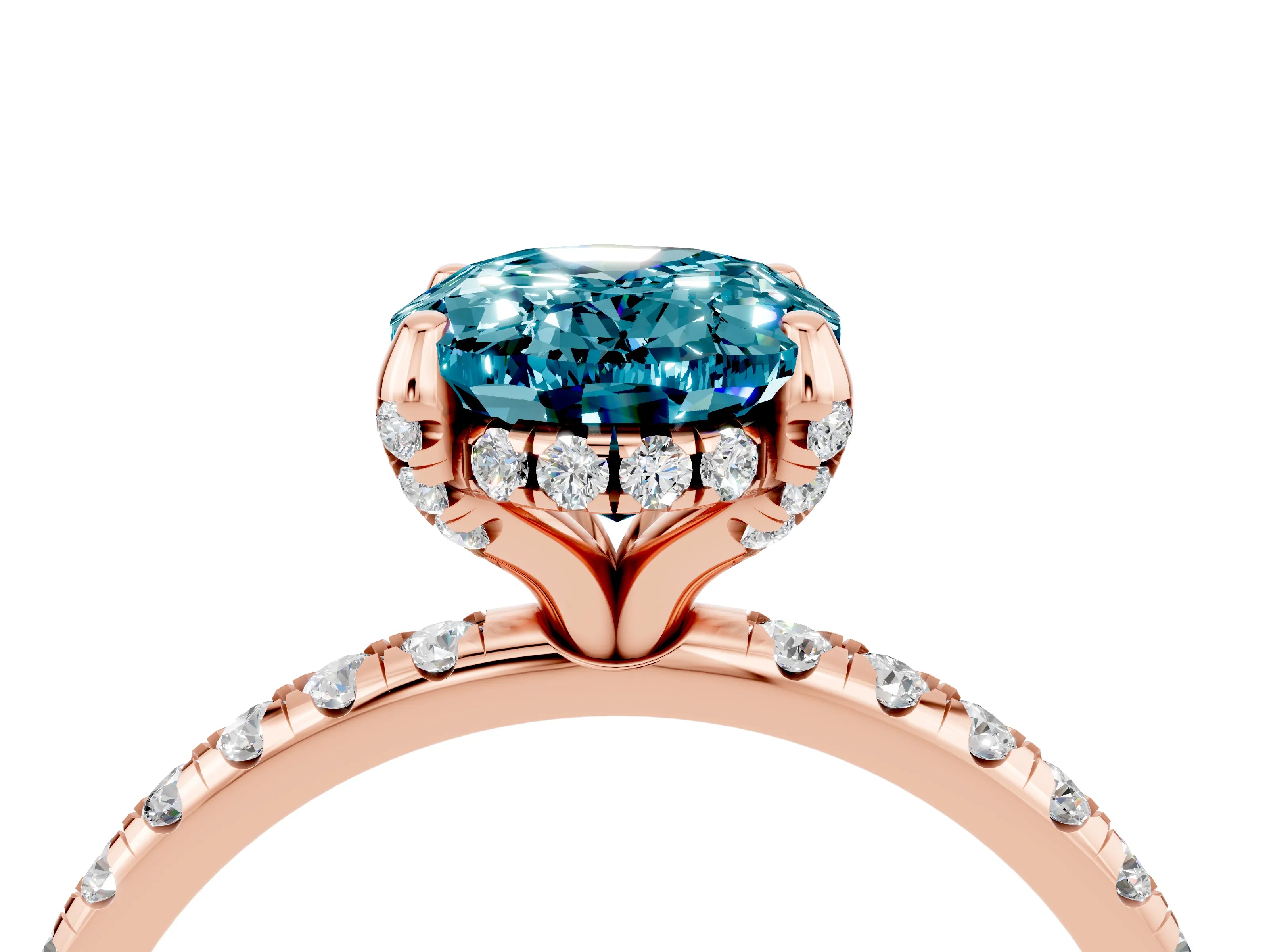Rose gold Oval Cut Diamond Solitaire Ring with Four-Prong Setting and Pavé Band_4