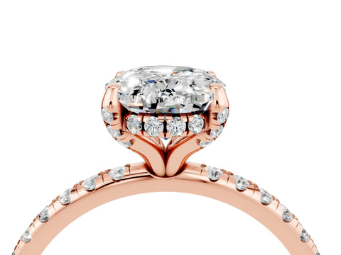 Rose gold Oval Cut Diamond Solitaire Ring with Four-Prong Setting and Pavé Band_4