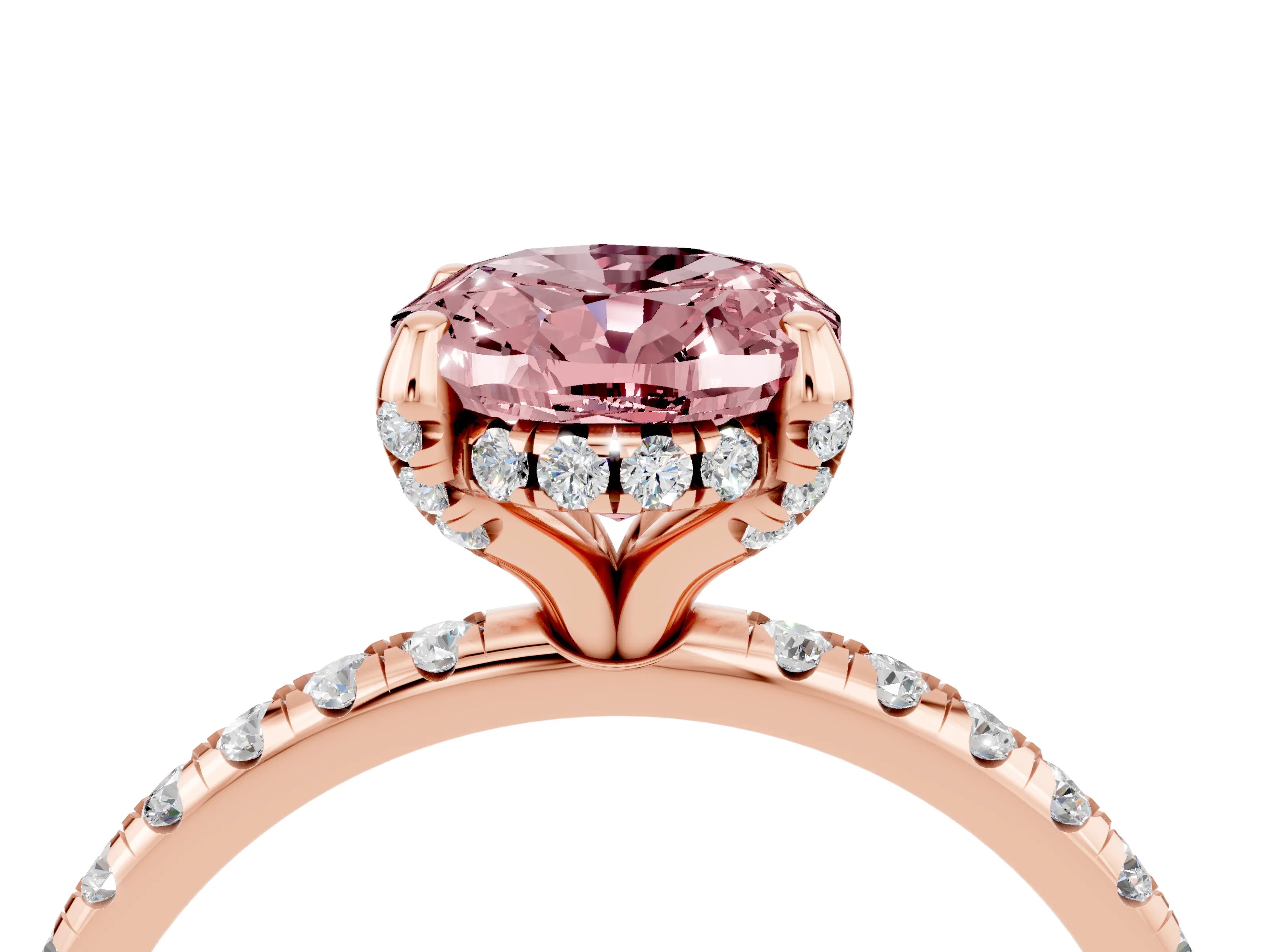 Rose gold Oval Cut Diamond Solitaire Ring with Four-Prong Setting and Pavé Band_4