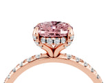 Rose gold Oval Cut Diamond Solitaire Ring with Four-Prong Setting and Pavé Band_4
