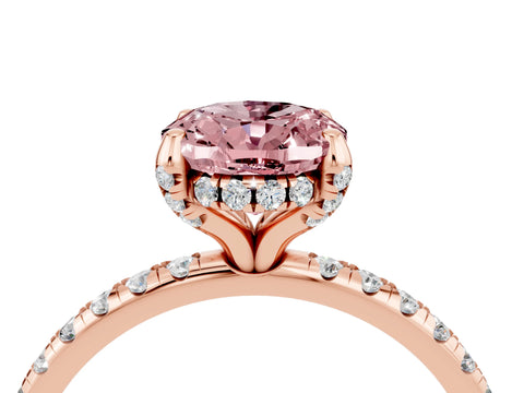 Rose gold Oval Cut Diamond Solitaire Ring with Four-Prong Setting and Pavé Band_4