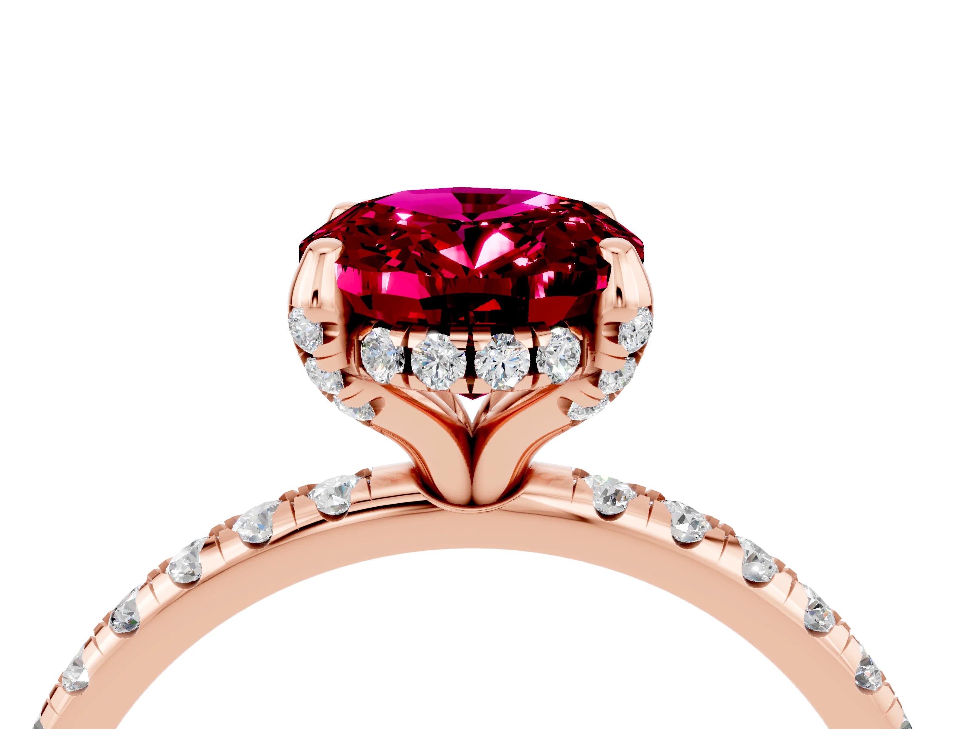 Rose gold Oval Cut Diamond Solitaire Ring with Four-Prong Setting and Pavé Band_4