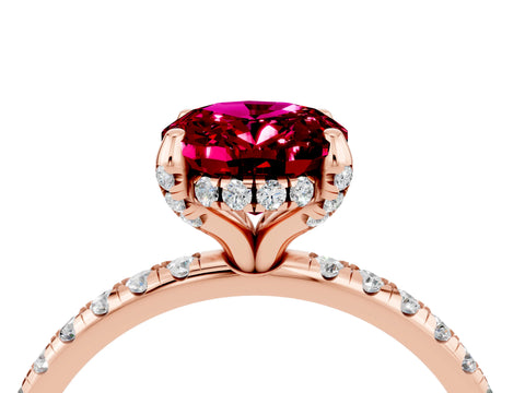Rose gold Oval Cut Diamond Solitaire Ring with Four-Prong Setting and Pavé Band_4