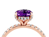 Rose gold Oval Cut Diamond Solitaire Ring with Four-Prong Setting and Pavé Band_4