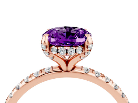 Rose gold Oval Cut Diamond Solitaire Ring with Four-Prong Setting and Pavé Band_4