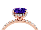 Rose gold Oval Cut Diamond Solitaire Ring with Four-Prong Setting and Pavé Band_4