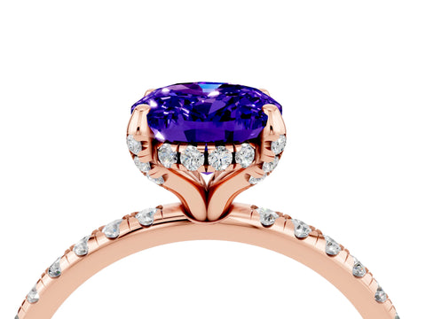 Rose gold Oval Cut Diamond Solitaire Ring with Four-Prong Setting and Pavé Band_4