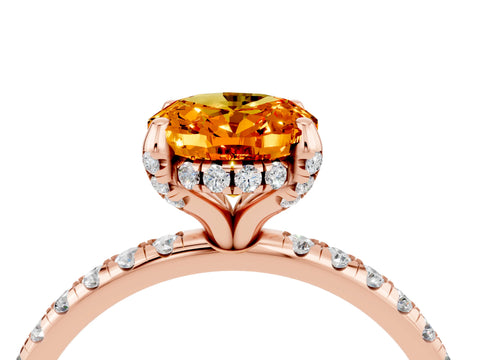 Rose gold Oval Cut Diamond Solitaire Ring with Four-Prong Setting and Pavé Band_4