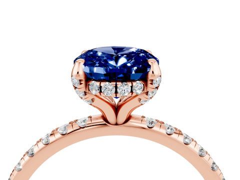 Rose gold Oval Cut Diamond Solitaire Ring with Four-Prong Setting and Pavé Band_4