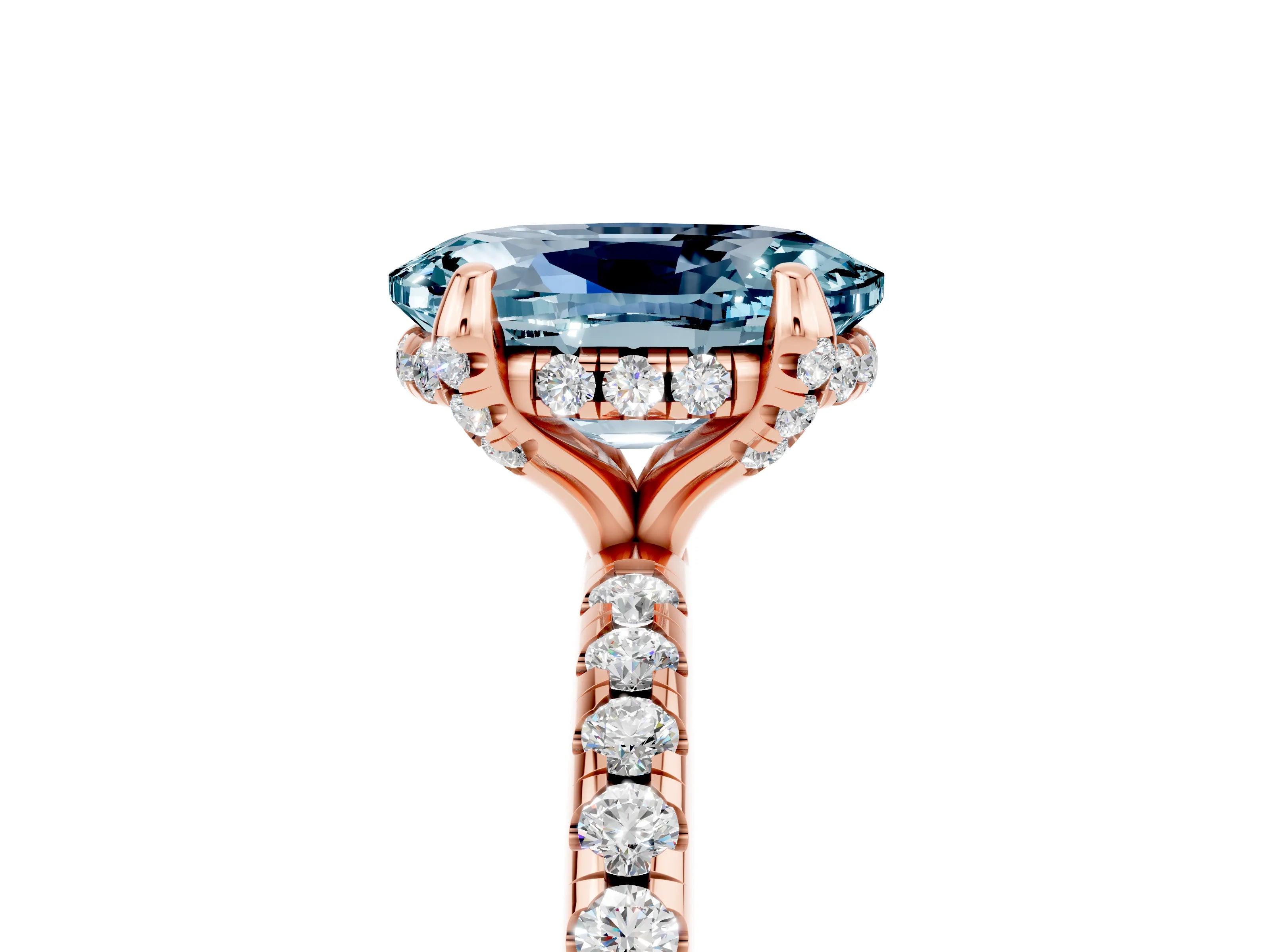 Rose gold Oval Cut Diamond Solitaire Ring with Four-Prong Setting and Pavé Band_5
