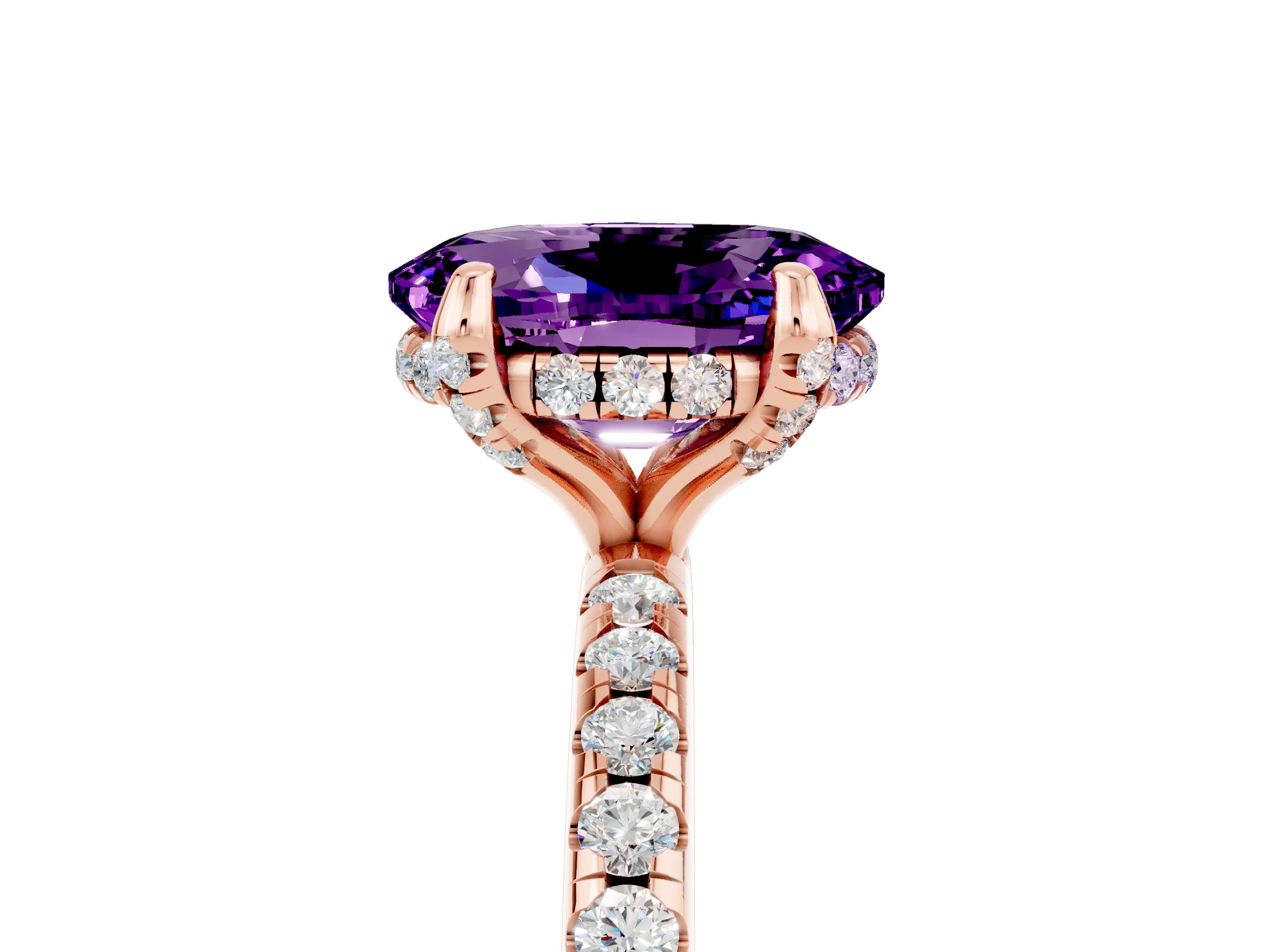 Rose gold Oval Cut Diamond Solitaire Ring with Four-Prong Setting and Pavé Band_5