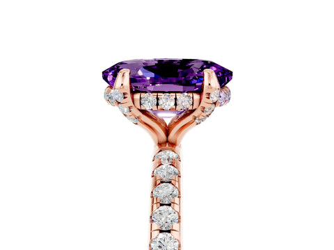 Rose gold Oval Cut Diamond Solitaire Ring with Four-Prong Setting and Pavé Band_5