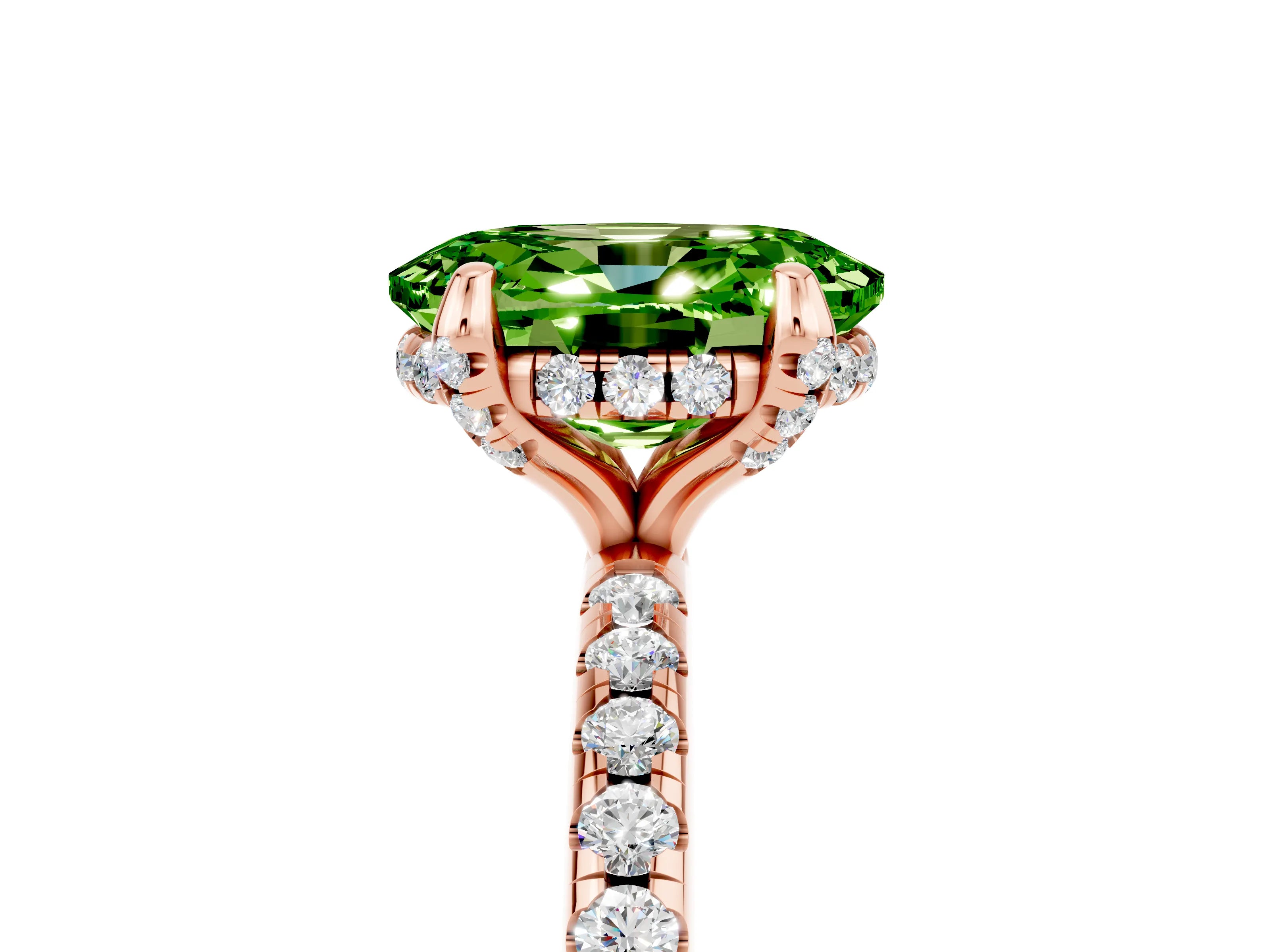 Rose gold Oval Cut Diamond Solitaire Ring with Four-Prong Setting and Pavé Band_5
