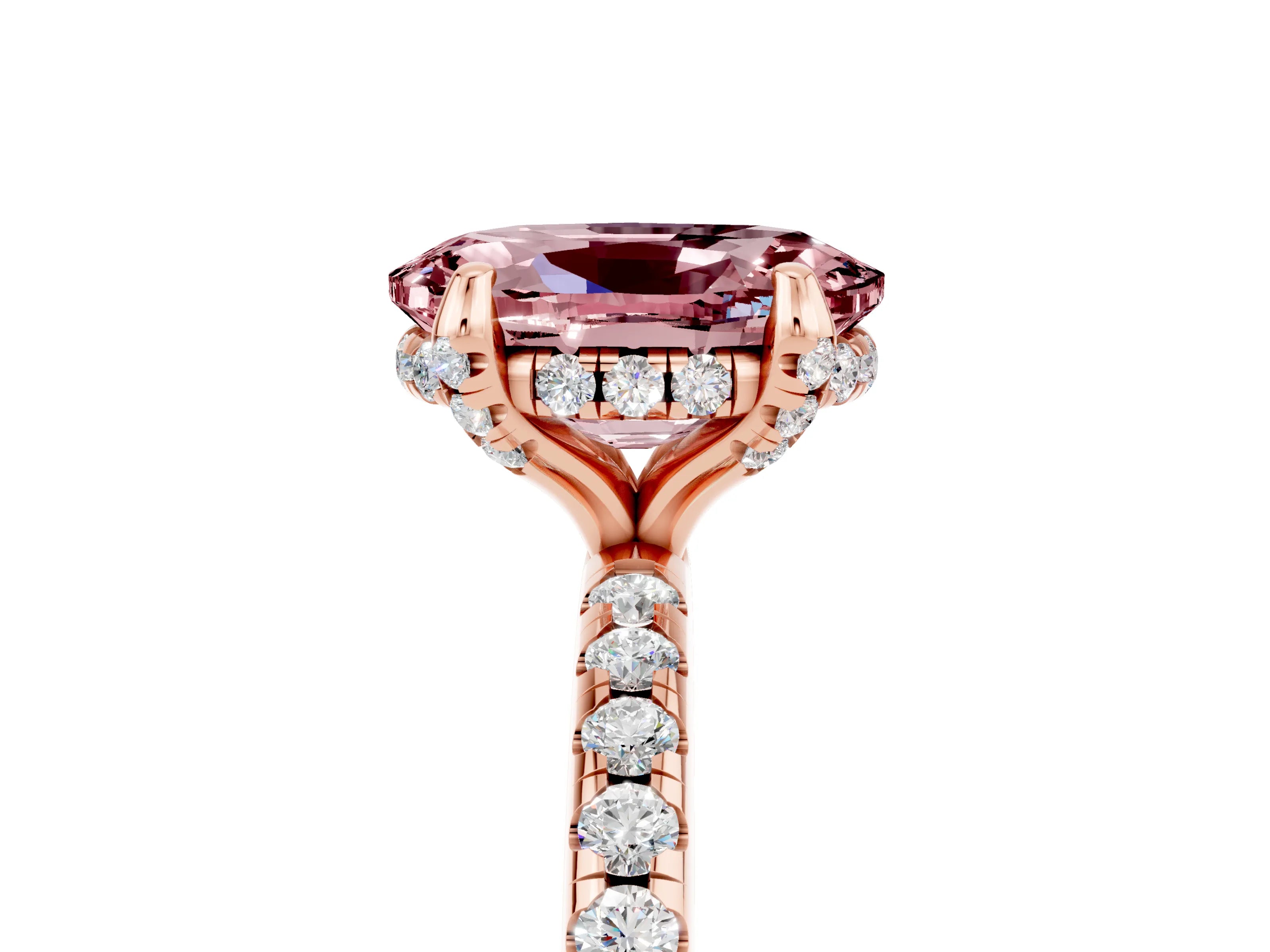 Rose gold Oval Cut Diamond Solitaire Ring with Four-Prong Setting and Pavé Band_5