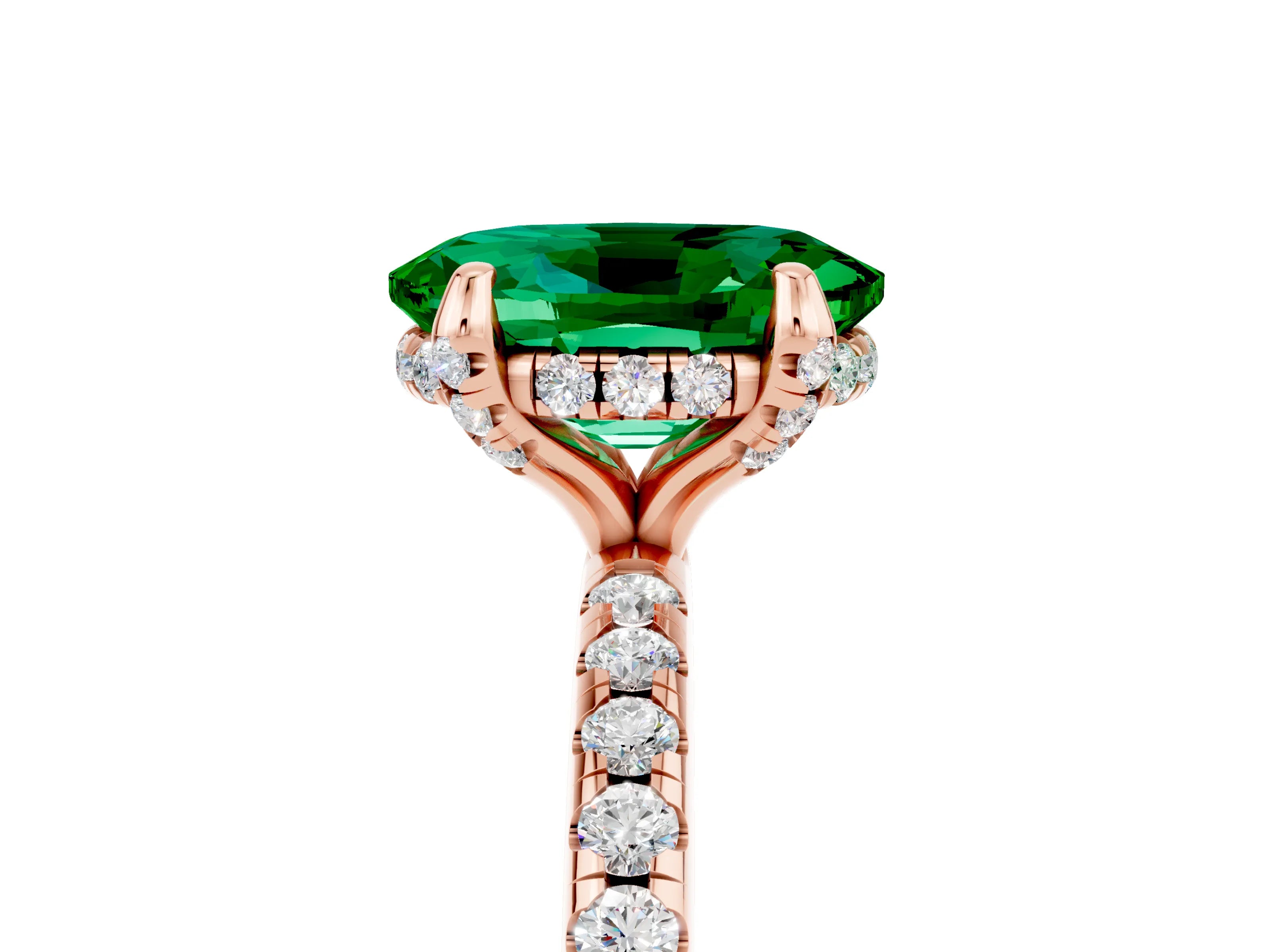 Rose gold Oval Cut Diamond Solitaire Ring with Four-Prong Setting and Pavé Band_5