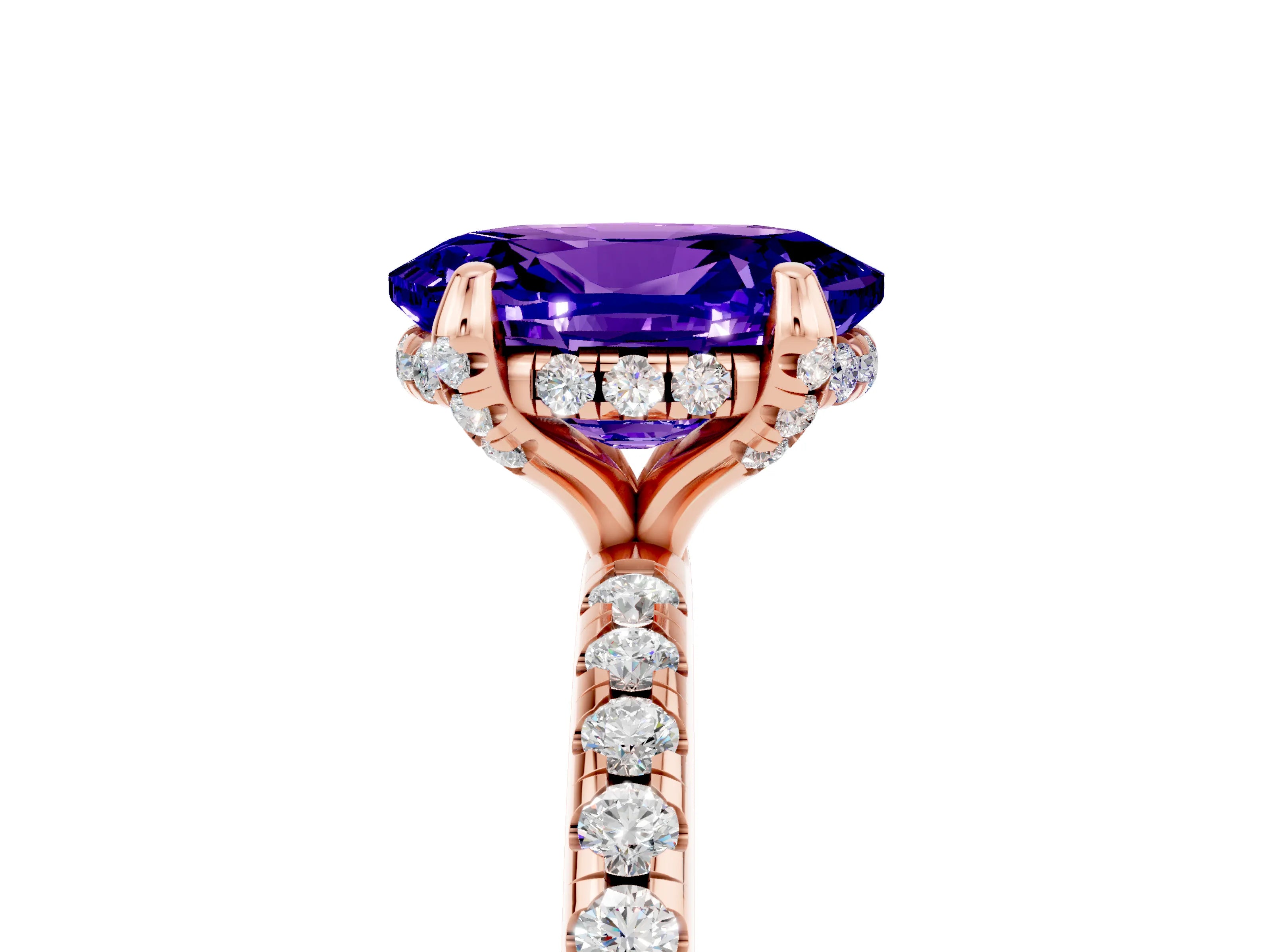 Rose gold Oval Cut Diamond Solitaire Ring with Four-Prong Setting and Pavé Band_5