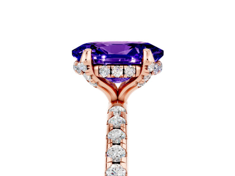 Rose gold Oval Cut Diamond Solitaire Ring with Four-Prong Setting and Pavé Band_5