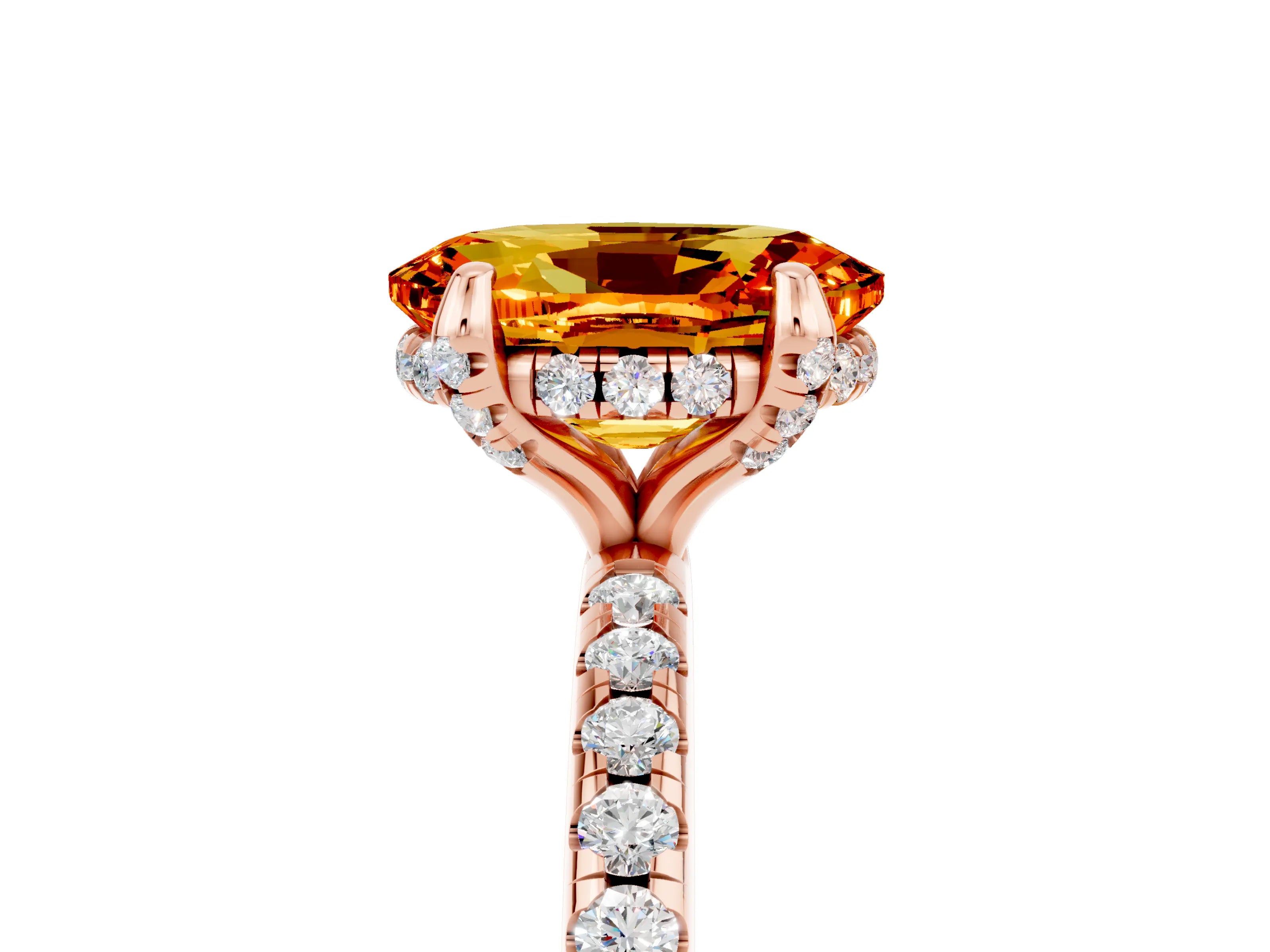 Rose gold Oval Cut Diamond Solitaire Ring with Four-Prong Setting and Pavé Band_5
