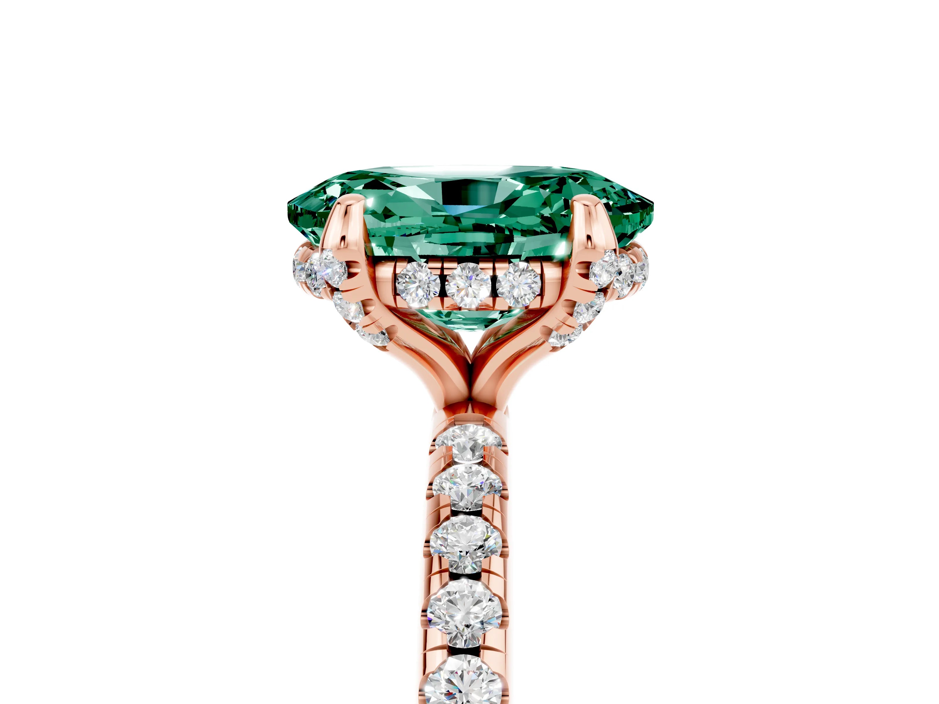 Rose gold Oval Cut Diamond Solitaire Ring with Four-Prong Setting and Pavé Band_5