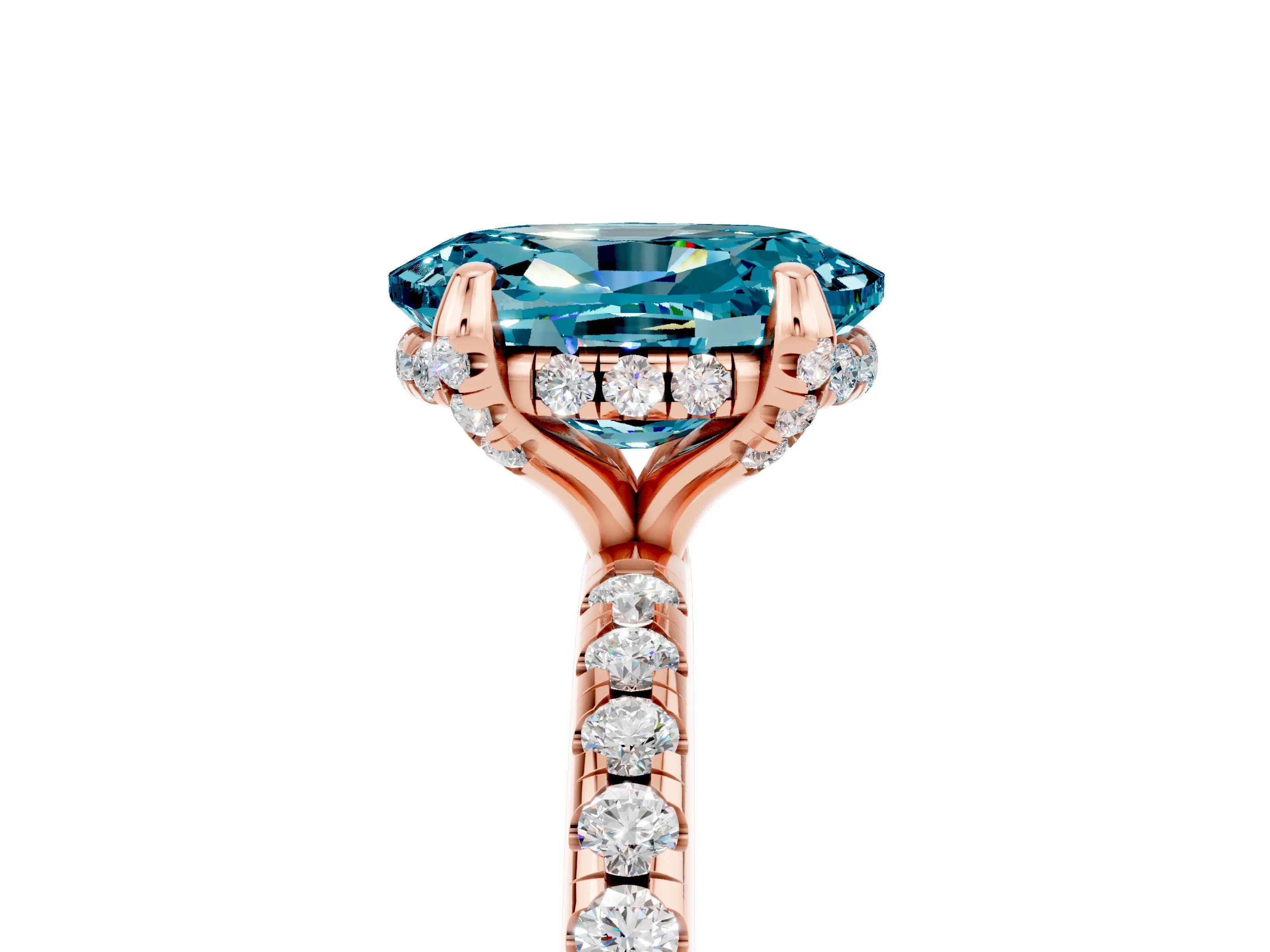Rose gold Oval Cut Diamond Solitaire Ring with Four-Prong Setting and Pavé Band_5