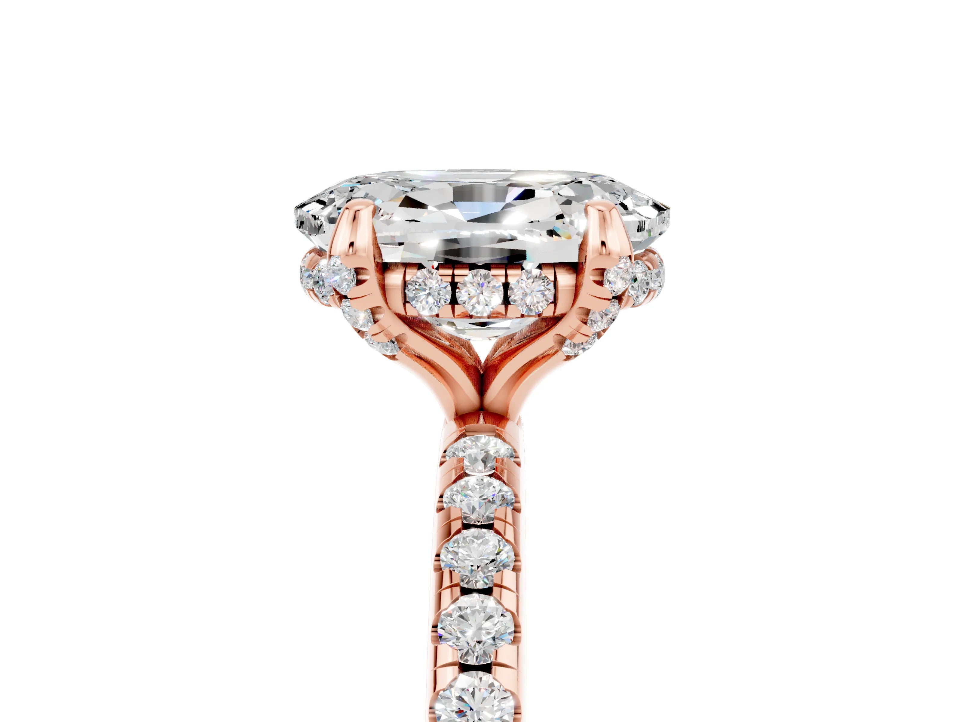 Rose gold Oval Cut Diamond Solitaire Ring with Four-Prong Setting and Pavé Band_5