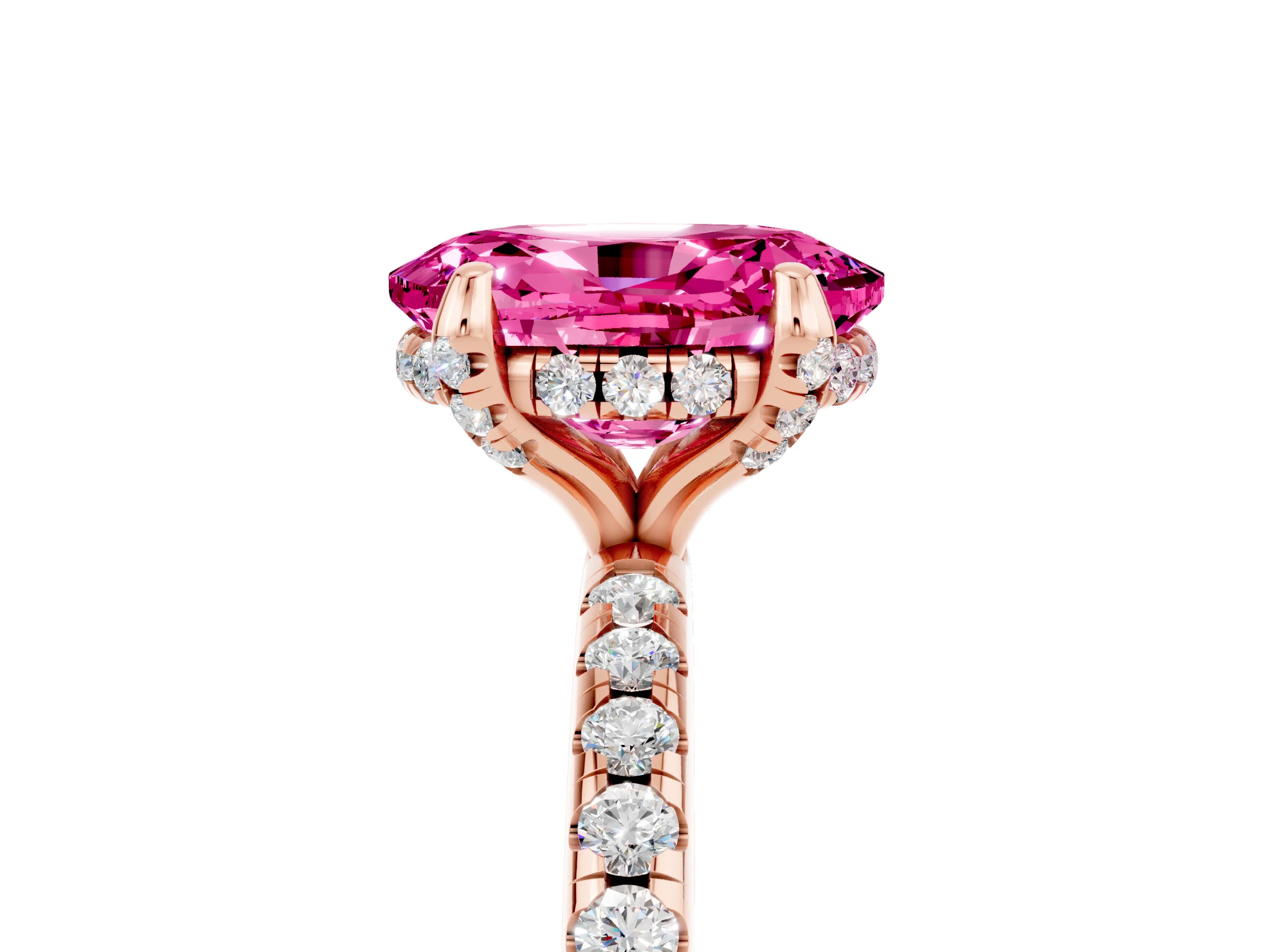 Rose gold Oval Cut Diamond Solitaire Ring with Four-Prong Setting and Pavé Band_5