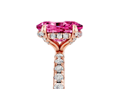 Rose gold Oval Cut Diamond Solitaire Ring with Four-Prong Setting and Pavé Band_5