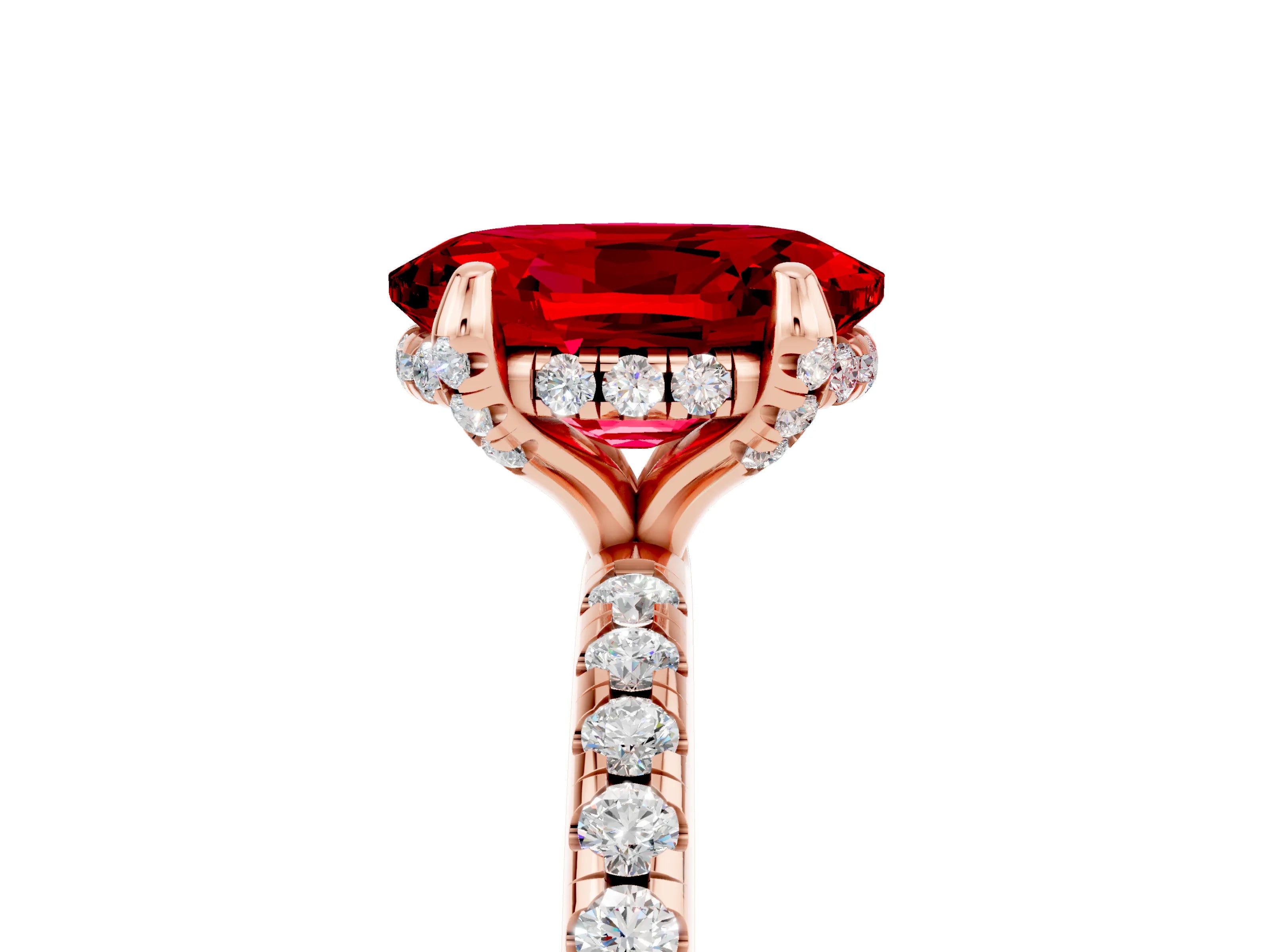 Rose gold Oval Cut Diamond Solitaire Ring with Four-Prong Setting and Pavé Band_5