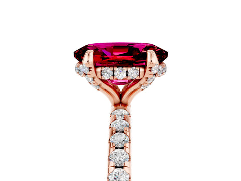 Rose gold Oval Cut Diamond Solitaire Ring with Four-Prong Setting and Pavé Band_5