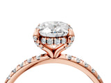 Rose gold Oval Cut Diamond Solitaire Ring with Four-Prong Setting and Pavé Band_7