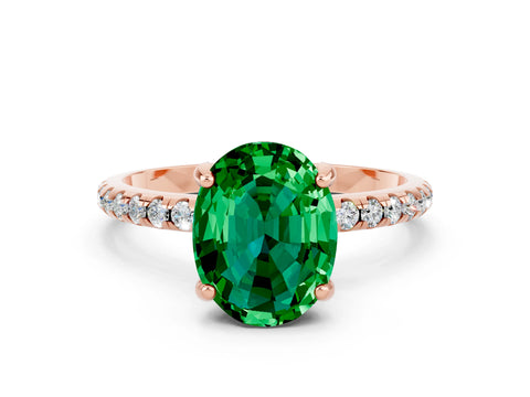 Rose gold Oval Cut Diamond Solitaire Ring with Four-Prong Setting and Pavé Band