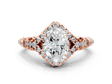 Rose gold Oval Cut Diamond Solitaire Ring with Hidden Halo and Pavé Band_27