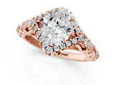 Rose gold Oval Cut Diamond Solitaire Ring with Hidden Halo and Pavé Band_28