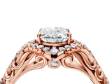 Rose gold Oval Cut Diamond Solitaire Ring with Hidden Halo and Pavé Band_31