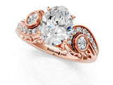 Rose gold Oval Cut Diamond Solitaire Ring with Milgrain Pavé Band and Four-Prong Setting_184