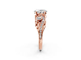Rose gold Oval Cut Diamond Solitaire Ring with Milgrain Pavé Band and Four-Prong Setting_185