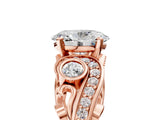 Rose gold Oval Cut Diamond Solitaire Ring with Milgrain Pavé Band and Four-Prong Setting_188